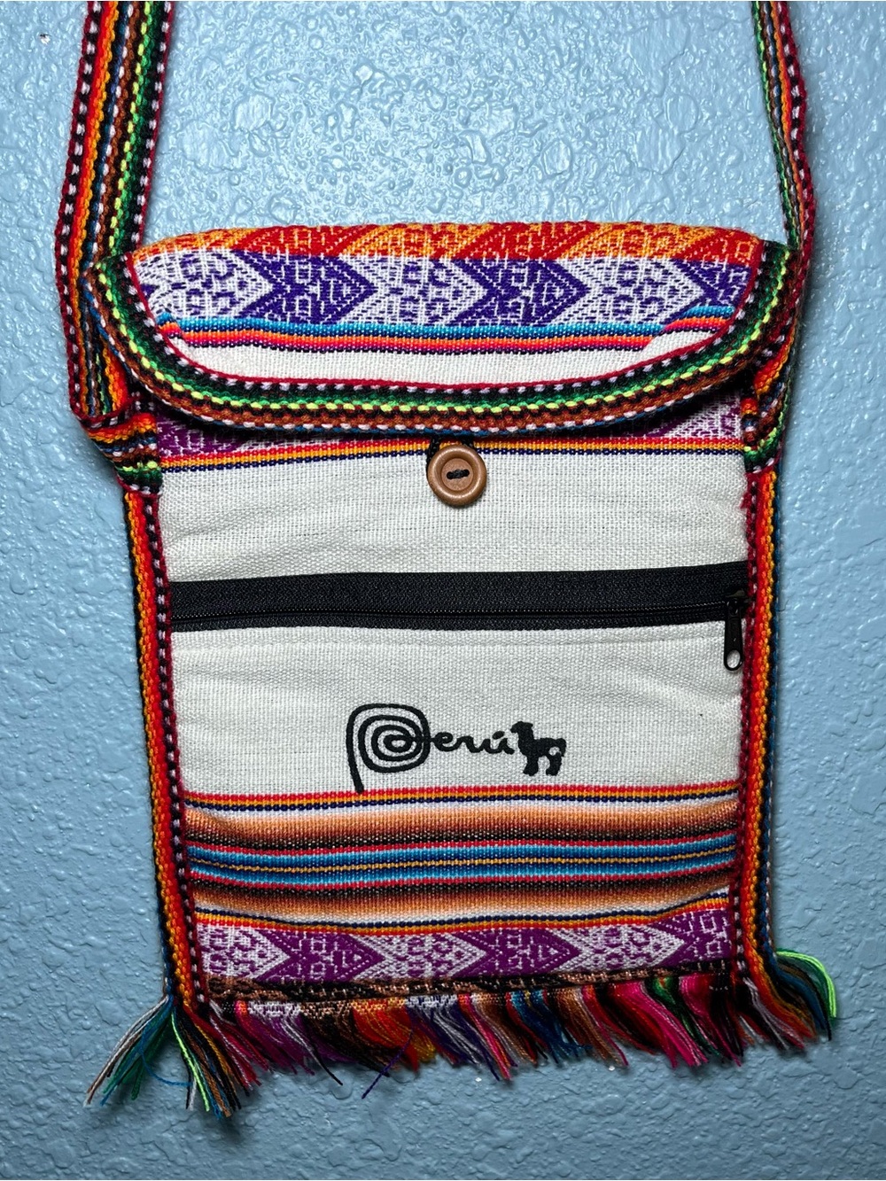 Peruvian Artisan Multicolor Crossbody Boho Bag purse Alpaca Peru Button Closure